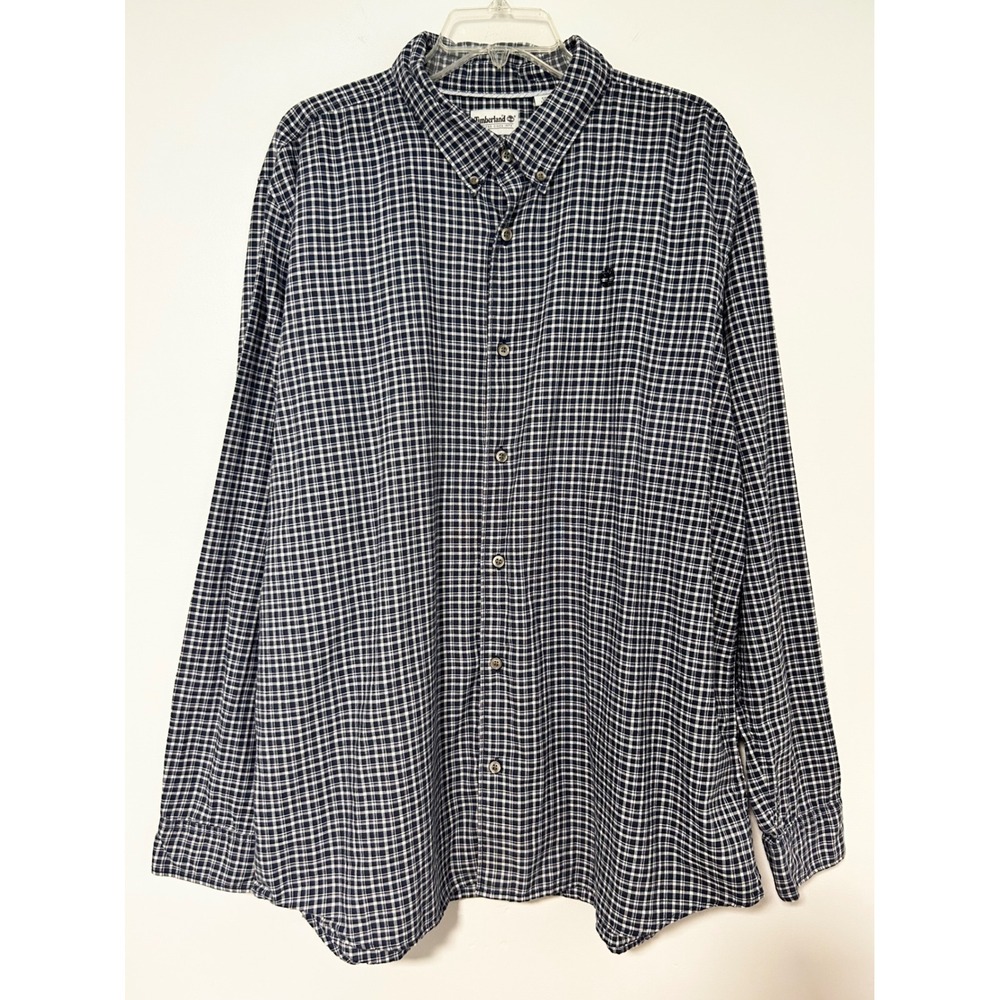 Timberland Mens XXL Regular Fit Navy Blue White Grid Check Button Down Shirt